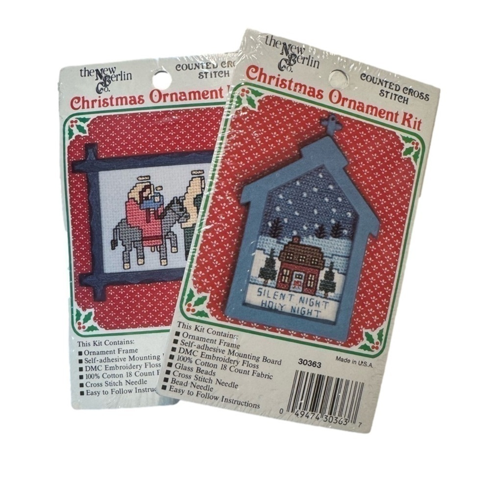 Two Christmas ornament counted cross stitch kits